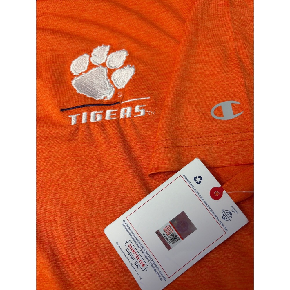 Champion Polo Shirt Mens Medium Orange Clemson Tigers NCAA Heathered SS NEW - Picture 5 of 8